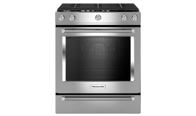 Cuisinière de 30 po au gaz à convection commandes frontales 5 brûleurs KitchenAid - KSGG700ESS