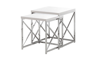 Tables gigognes ens. 2 pcs blanc lustre chrome - 3025