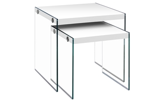 Tables gigognes ens. 2 pcs blanc lustre verre trempé - 3287