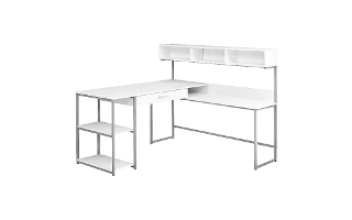 Bureau blanc métal argent en coin - 7162