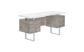 Bureau blanc simili-ciment gris métal argent - 7633