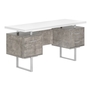 Bureau blanc simili-ciment gris métal argent - 7633