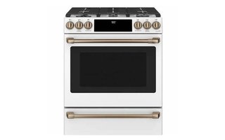 Cuisinière encastrée biénergie avec commandes à l'avant et tiroir-réchaud GE Café - CC2S900P4MW2